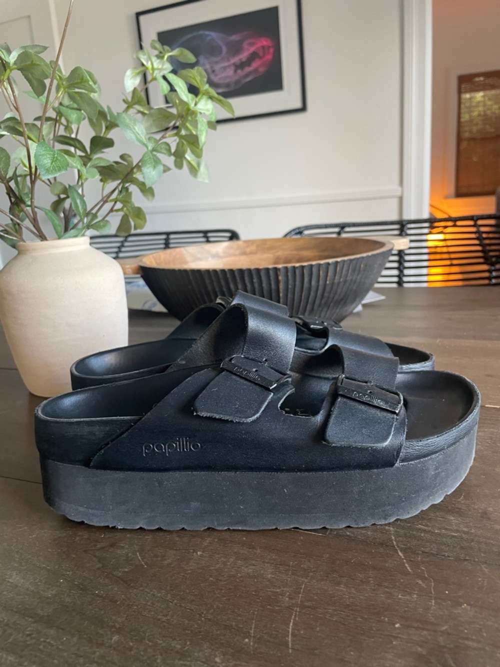 Papillio Black Platform Double-Buckle Sandals